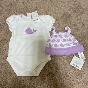 Gymboree 0-3 mth purple whale onesie and hat